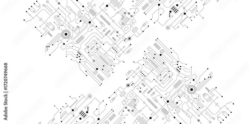 Poster circuit. computer motherboard, microchip electronic technology. hardware circuits board line vector 