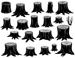 Black and white tree stump collection