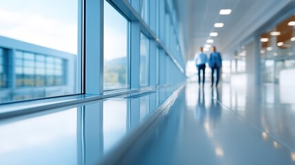 Business Professionals Walking in Modern Office Corridor
