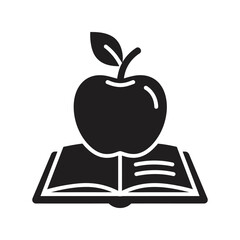 Apple on open book symbol icon represents education knowledge learning and wisdom vector