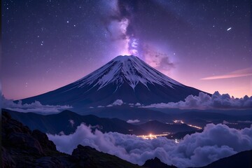 Majestic mountain under starlit sky at night.