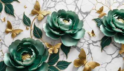 3D Green Peony Wallpaper
