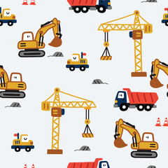 Playful Excavator Seamless Background for Children 