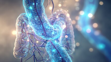 Abstract Illustration of Microscopic Organism with Glowing Effects