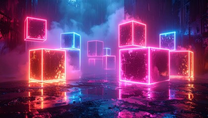  Neon Abstract Geometric Cubes
