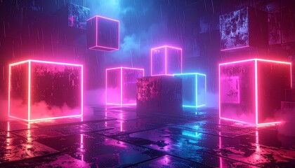  Neon Abstract Geometric Cubes