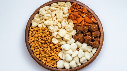 Assortment of Dried Fruits, Nuts, and Sweet Treats on Wooden Plate