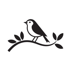 Bird Silhouette on Branch with Leaves Logo. Vector illustration eps 10