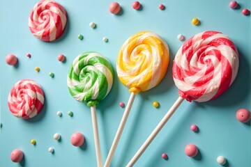 Colorful lollipops on a blue background.