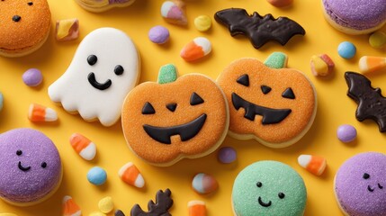 カラフルなハロウィンのクッキーとキャンディー
