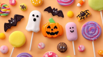 カラフルなハロウィンのクッキーとキャンディー