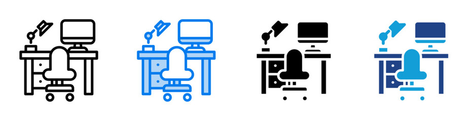 Desk icon set multiple style collection