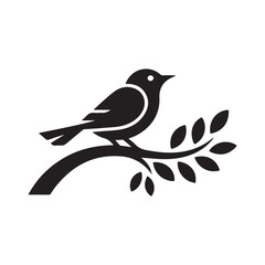 Bird Silhouette Perched on Curved Branch Logo