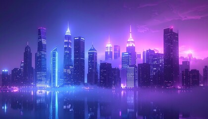 Obraz premium Neon Urban Skyline with Purple Haze