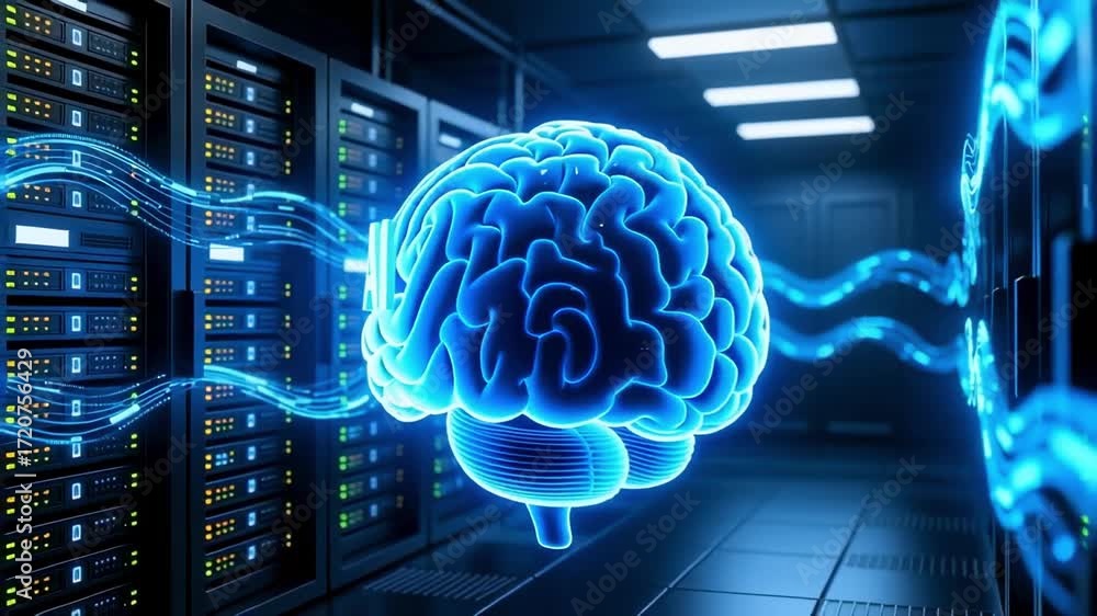 Poster artificial intelligence ai brain deep learning neural network technology server data concept