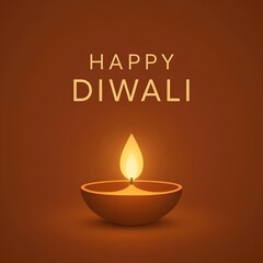 Minimalist Diwali background with one glowing lamp and text Happy Diwali.