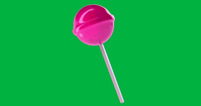 Glossy pink lollipop rotating on transparent background, showcasing candy design for marketing