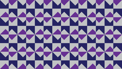 Seamless geometric pattern with alternating purple and navy blue diamond shapes on a light gray background