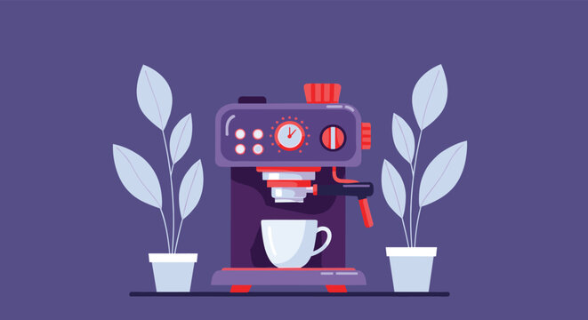 A vintage style espresso machine brews a fresh cup of coffee.