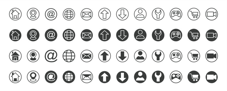 A versatile web icon set for computer software and mobile applications, featuring essential user interface symbols