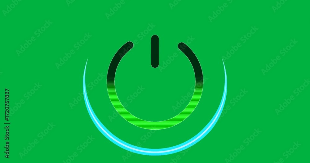 Aufkleber tech graphics showing power button icon with green gradient in blue arcs, transparent background