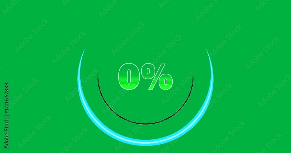 Poster technology interface showing loading graphic at 0% on transparent background with neon blue arcs