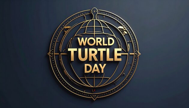 Gold World Turtle Day logo on dark background