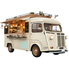 Naklejka premium Vintage food truck illuminated and isolated on transparent background