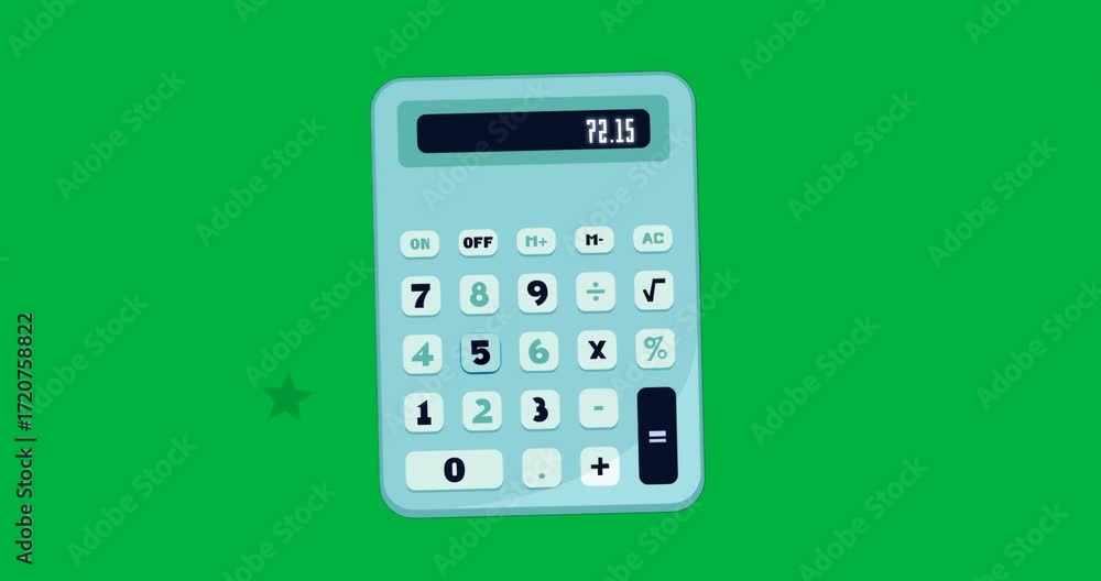 Poster calculator rotating over transparent background showing animated finance graphs around screen