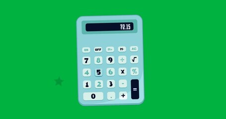 Calculator rotating over transparent background showing animated finance graphs around screen - Powered by Adobe