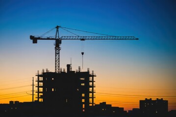 Construction crane at sunset over skyscraper urban cityscape photography evening aesthetic overview
