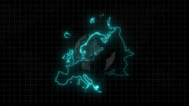 Abstract neon USA map, of United States of America showing different states. Animated usa contiguous lower u.s. state neon map on an isolated technical background