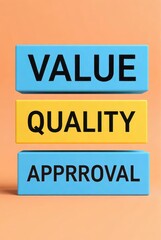 Fototapeta premium Business value quality approval blocks on orange background graphic design concept minimalist environment