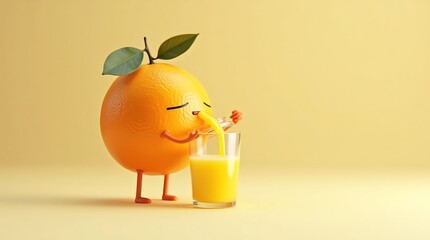 Orange juice character pouring fresh juice into glass healthy eating vitamin c breakfast drink citrus fruit