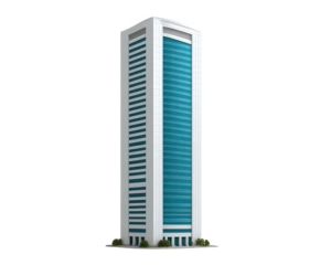 Tall office skyscraper with blue glass windows modern architecture white facade urban business building clear sky reflection cityscape contemporary design vertical structure