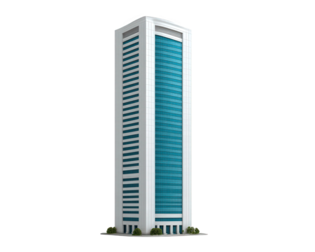 Tall office skyscraper with blue glass windows modern architecture white facade urban business building clear sky reflection cityscape contemporary design vertical structure