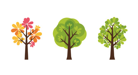Fototapeta premium Three distinct trees representing different seasons and foliage styles for design elements.