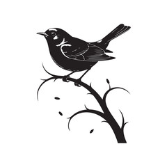 Bird Silhouette Sitting on Branch Vector Illustration