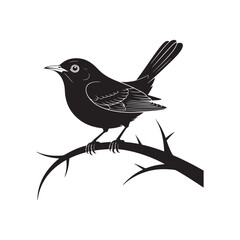 Bird Silhouette Sitting on Branch Vector Illustration