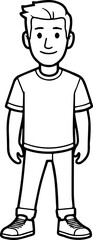Black and white illustration of a handsome man in casual style minimalist modern line art drawing
