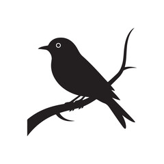 Minimal Black Bird Design on Tree Branch
