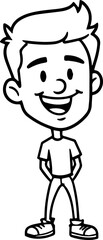 Black and white illustration of a handsome man in casual style minimalist modern line art drawing
