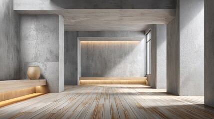 Fototapeta premium Chic Minimalist Icelandic Home with Clean Geometric Lines Incorporating Subtle Concrete and Wood for a Harmonious Living Experience