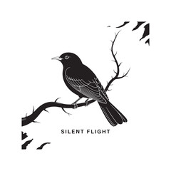 Songbird Symbol with Tree Branch and Leaves