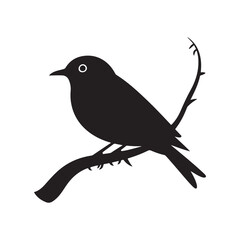 Minimal Black Bird Design on Tree Branch