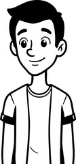 Black and white illustration of a handsome man in casual style minimalist modern line art drawing
