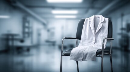 Empty Chair with Doctor's Coat in an Abandoned Hospital Setting