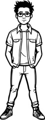 Black and white illustration of a handsome man in casual style minimalist modern line art drawing
