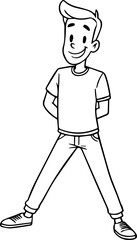 Black and white illustration of a handsome man in casual style minimalist modern line art drawing
