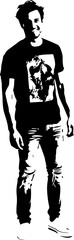 Black and white illustration of a handsome man in casual style minimalist modern line art drawing
